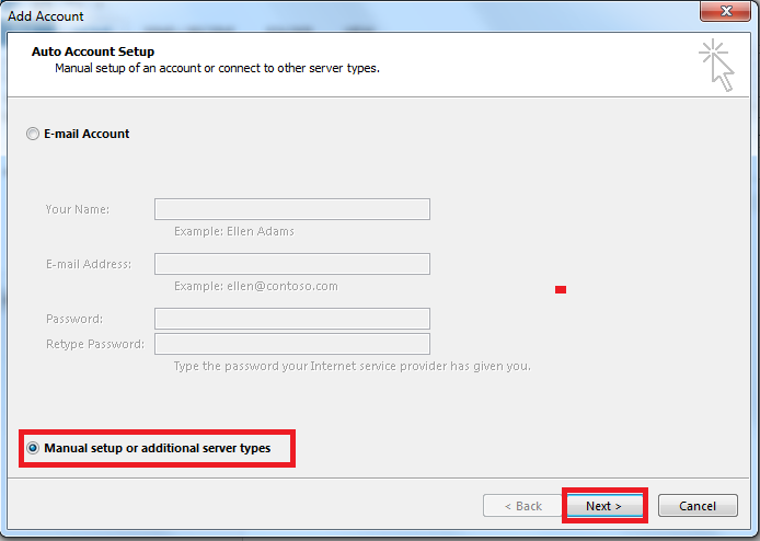 Outlook 2013 - Manual Setup