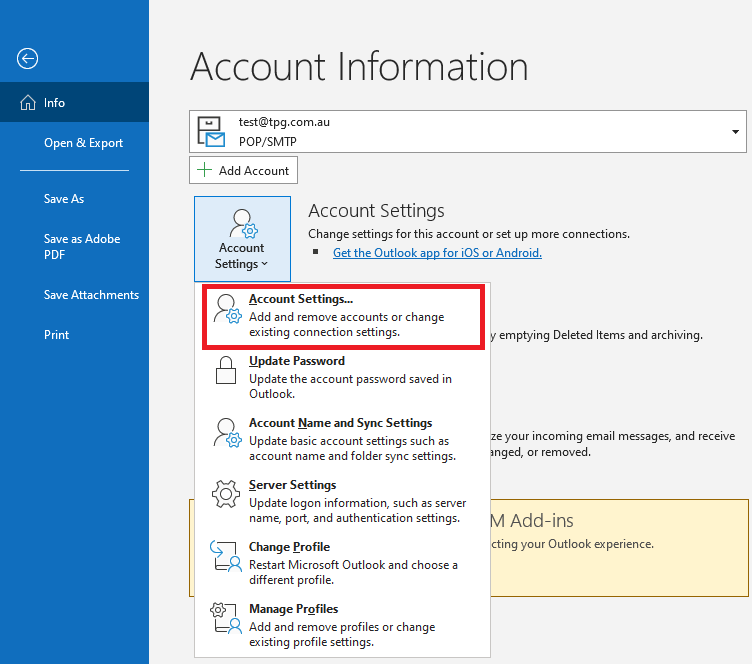 Outlook 365-Account Settings