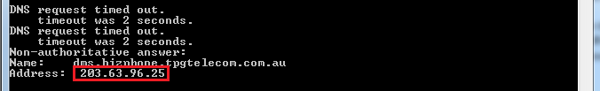 Command Prompt NSLookup results