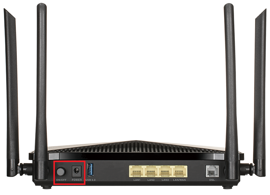 DSL-245GE ON/OFF button and Power port
