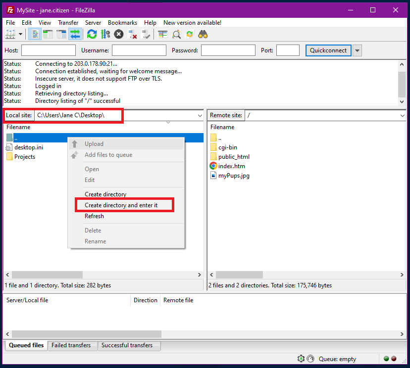 Filezilla - Local Site