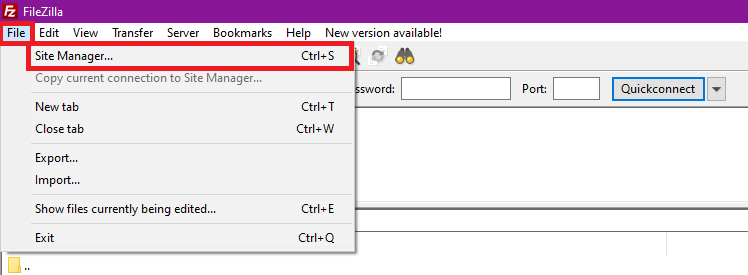 Filezilla - Site Manager