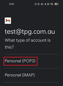 Gmail Account Type - POP3
