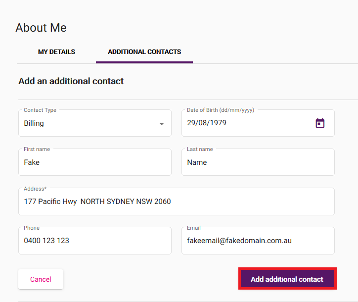 My Account - Add Additional Contact Details