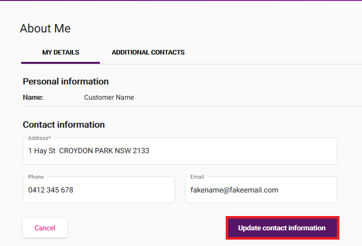 My Account - About Me - My Details