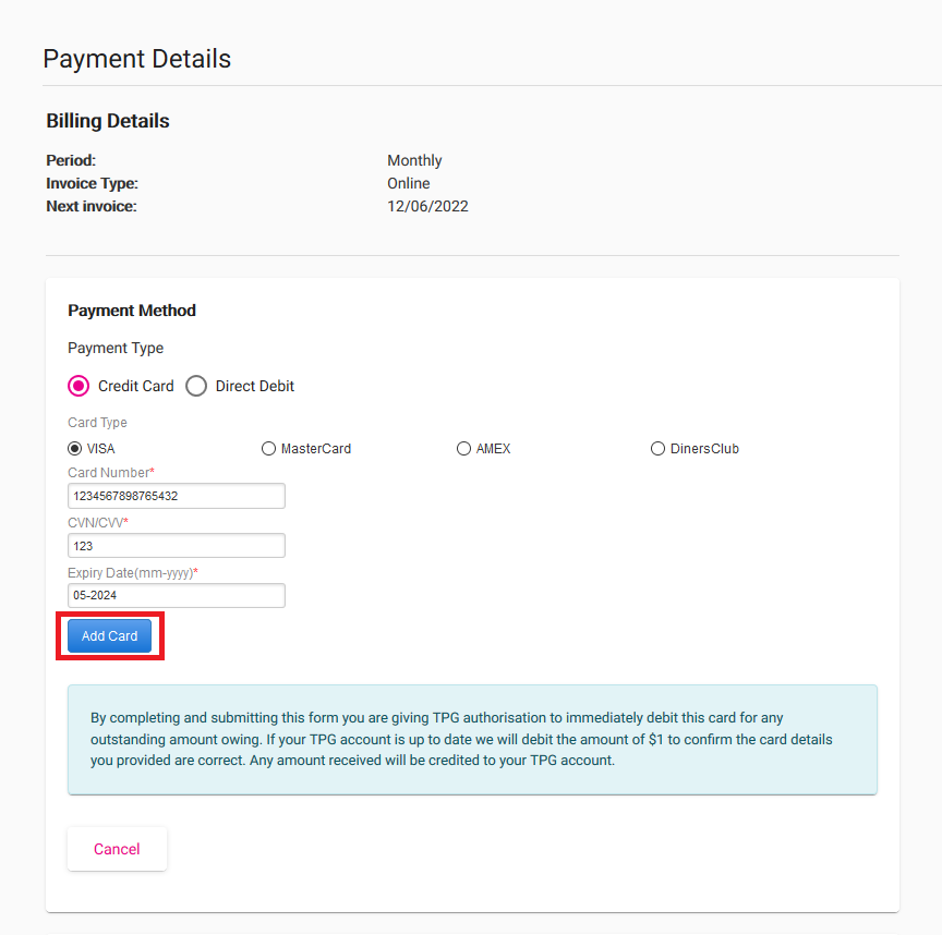 My Account - Add Payment