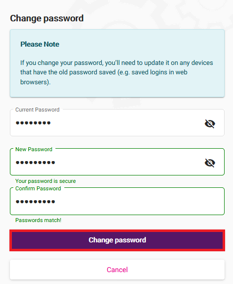 My Account - Submit Password Change