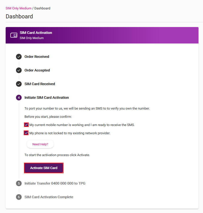 TPG Sim Activation - Activate SIM