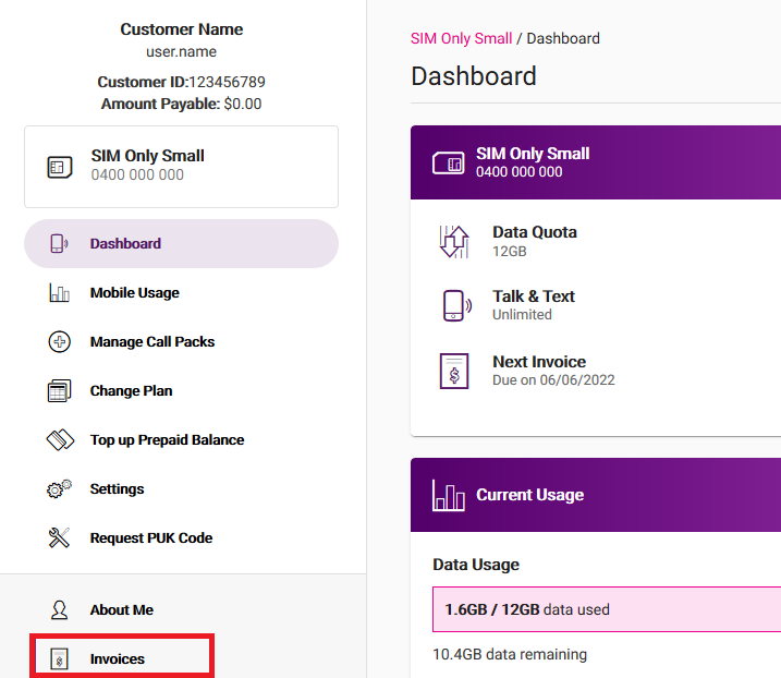 My Account Invoices