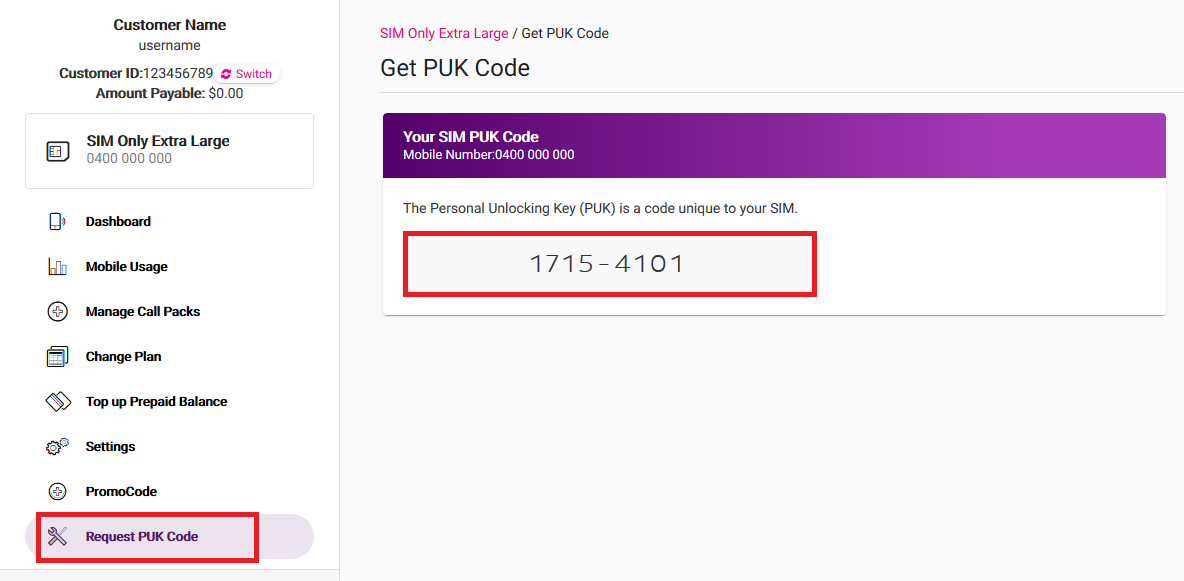 TPG Mobile PUK Code