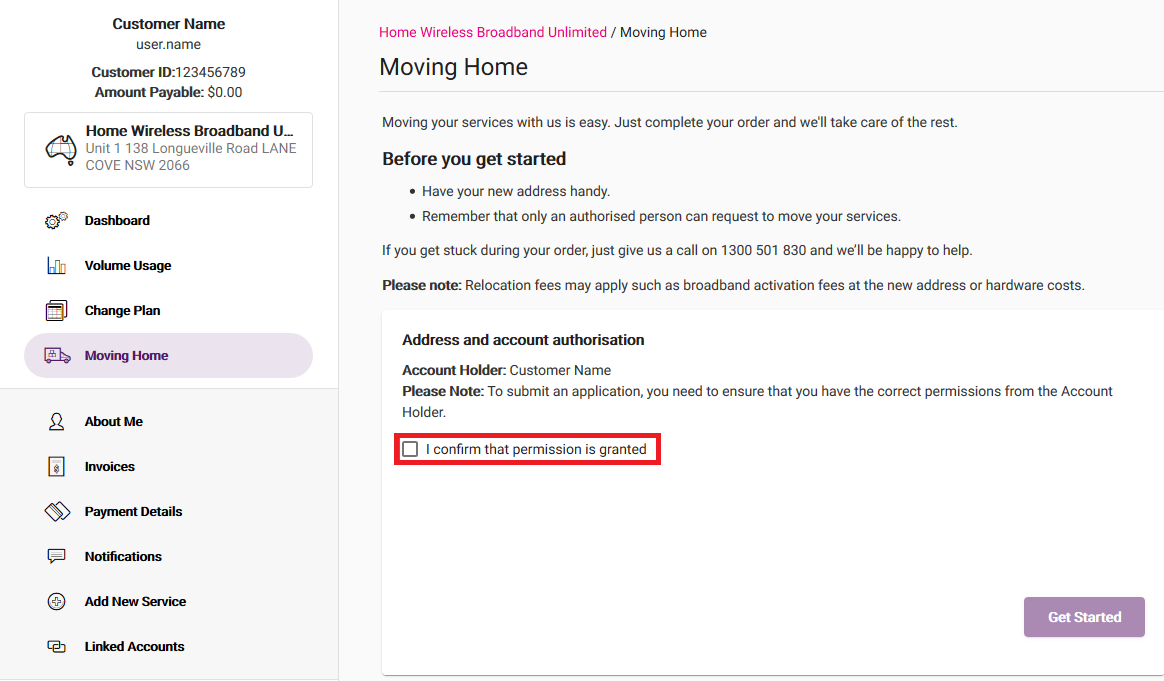 My Account - Lodge a Relocation