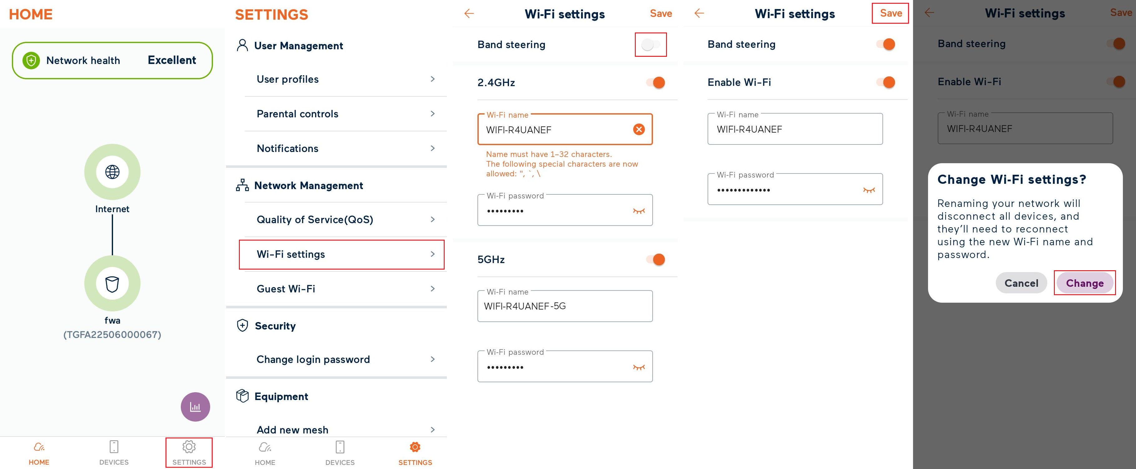 My Internet Connect app Wi-Fi settings