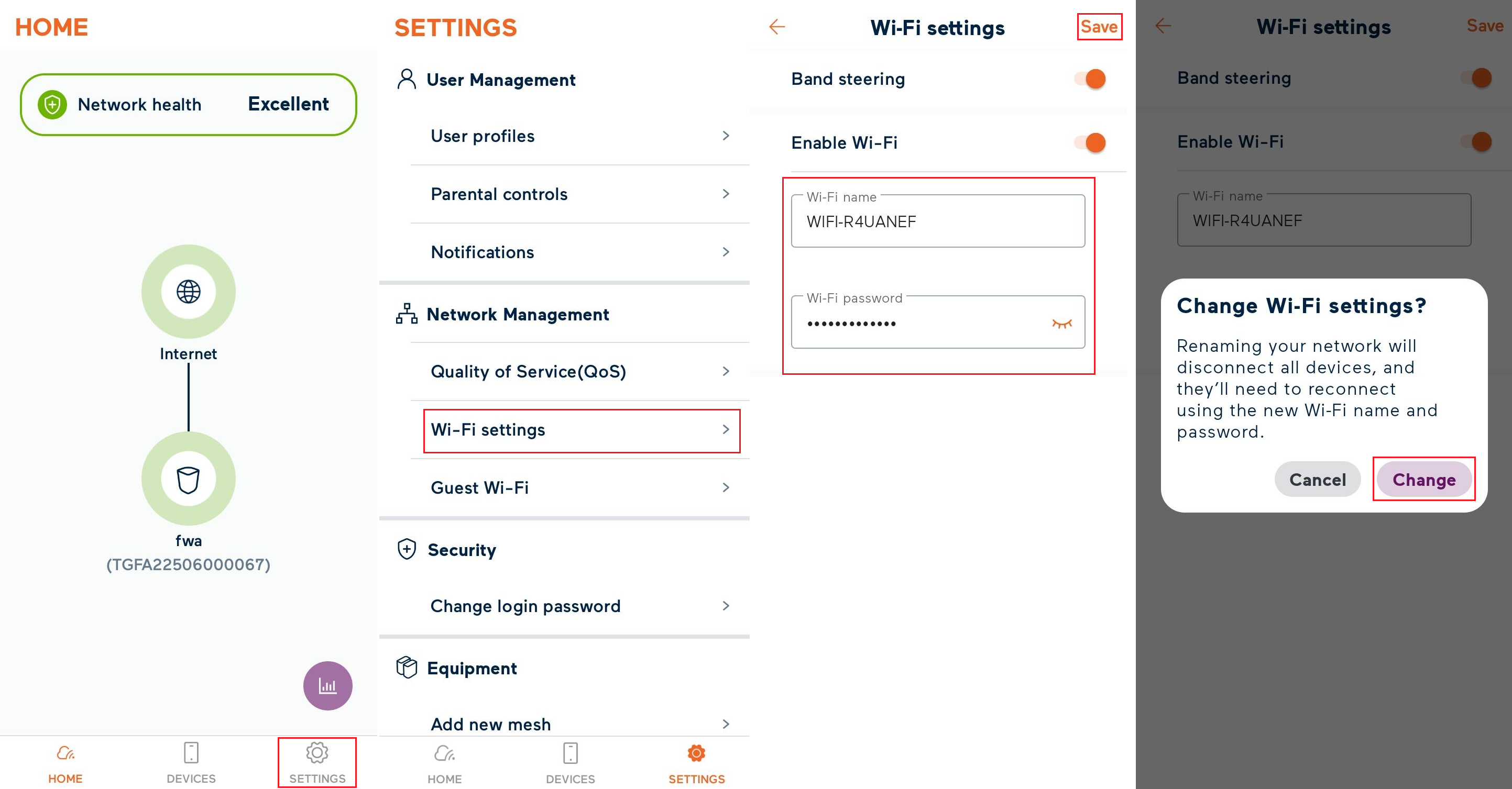 My Internet Connect app Wi-Fi password settings