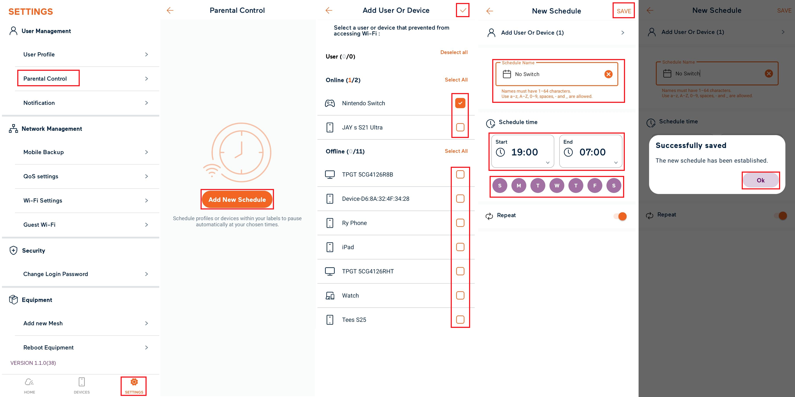 Screenshot My Internet Connect app - Parental Controls