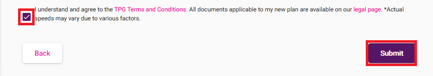 TPG My Account - Submit plan change