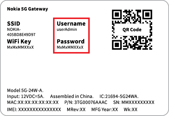 Nokia 5G Modem Barcode - Login details