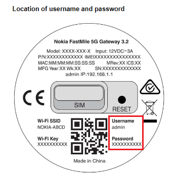 Nokia FastMile 3.2 - Barcode sticker login details