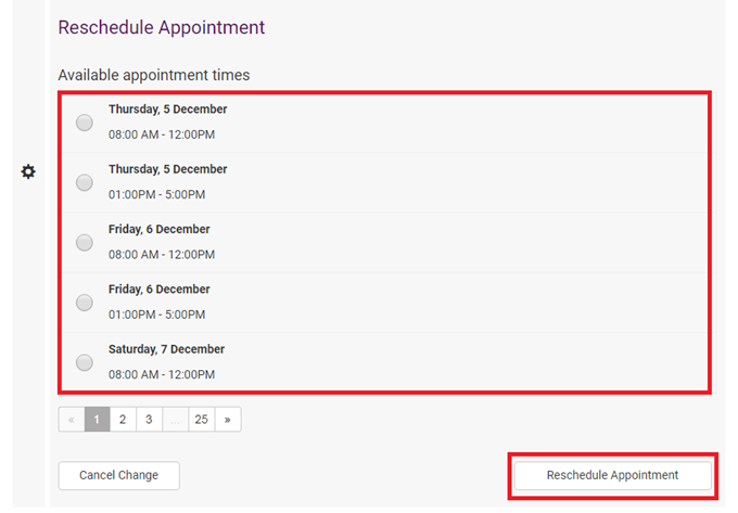 Select available appointment time