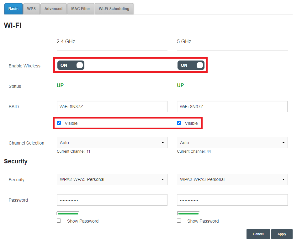 Sagemcom 5866 - Basic WiFi Settings