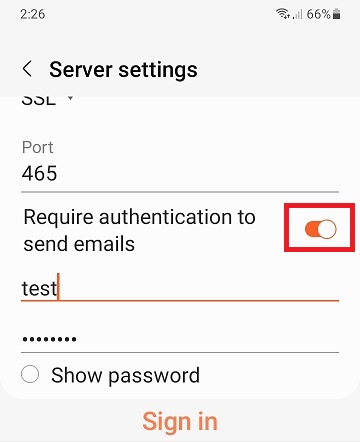 Samsung Email - Outgoing Auth