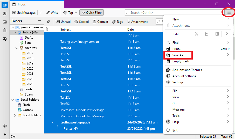 Thunderbird - Save As