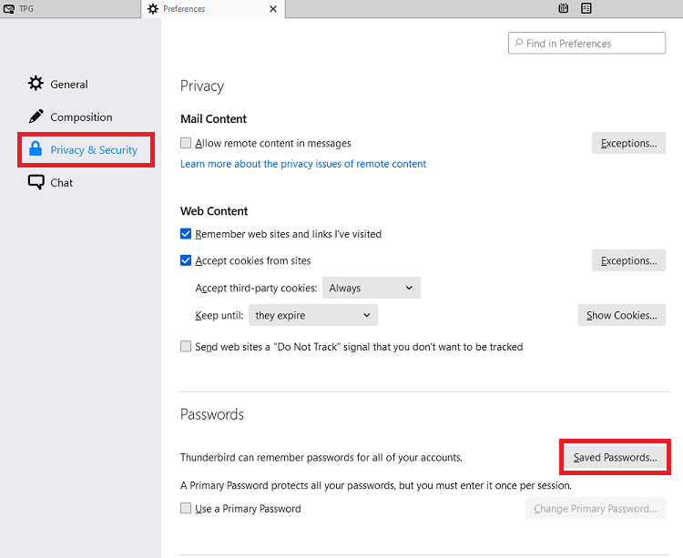 Thunderbird Privacy+Security