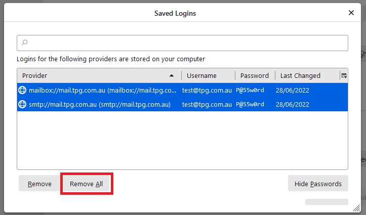 Thunderbird Remove Passwords