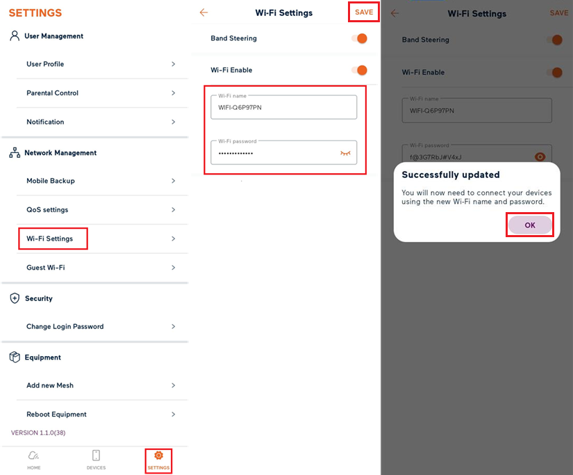 Screenshot My Internet Connect app Wi-Fi Password settings