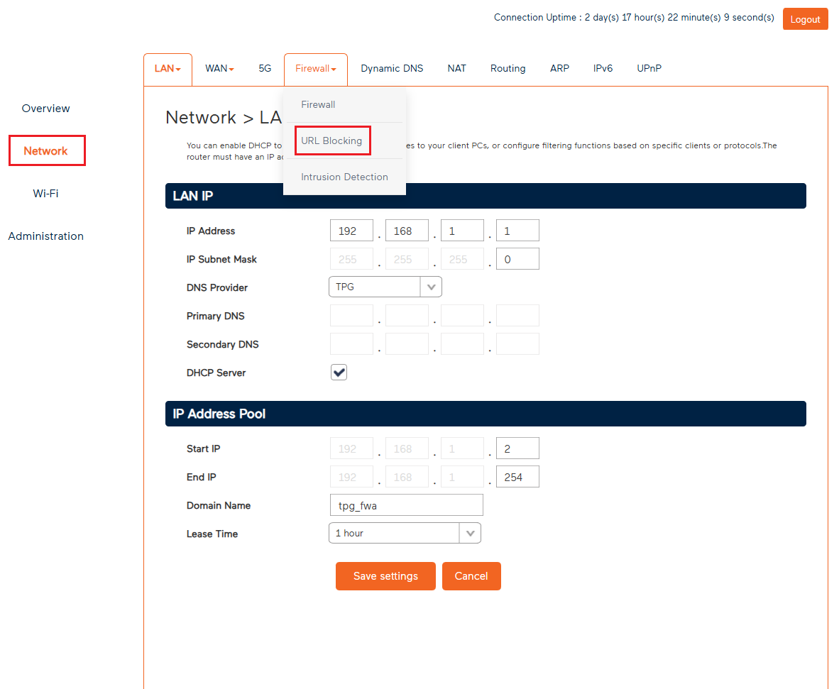 Screenshot URL Blocking settings