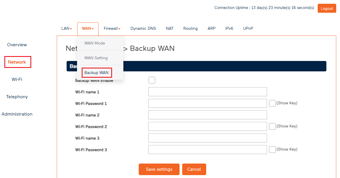 Wi-Fi Max - Mobile Backup settings