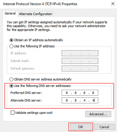 Win10 - TCP/IPv4 Properties