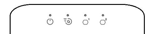 Diagram ZyXel NTU - from left to right, lights are Power, G.Fast, LAN 1 and LAN 2.