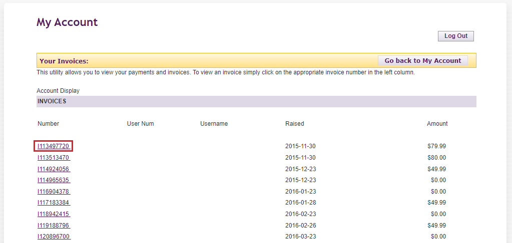 View invoice by clicking on the invoice number