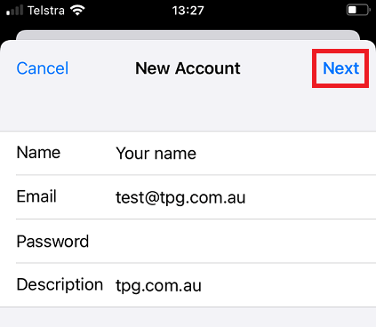 How to set up TPG email for iPhone and iPad - Step 6