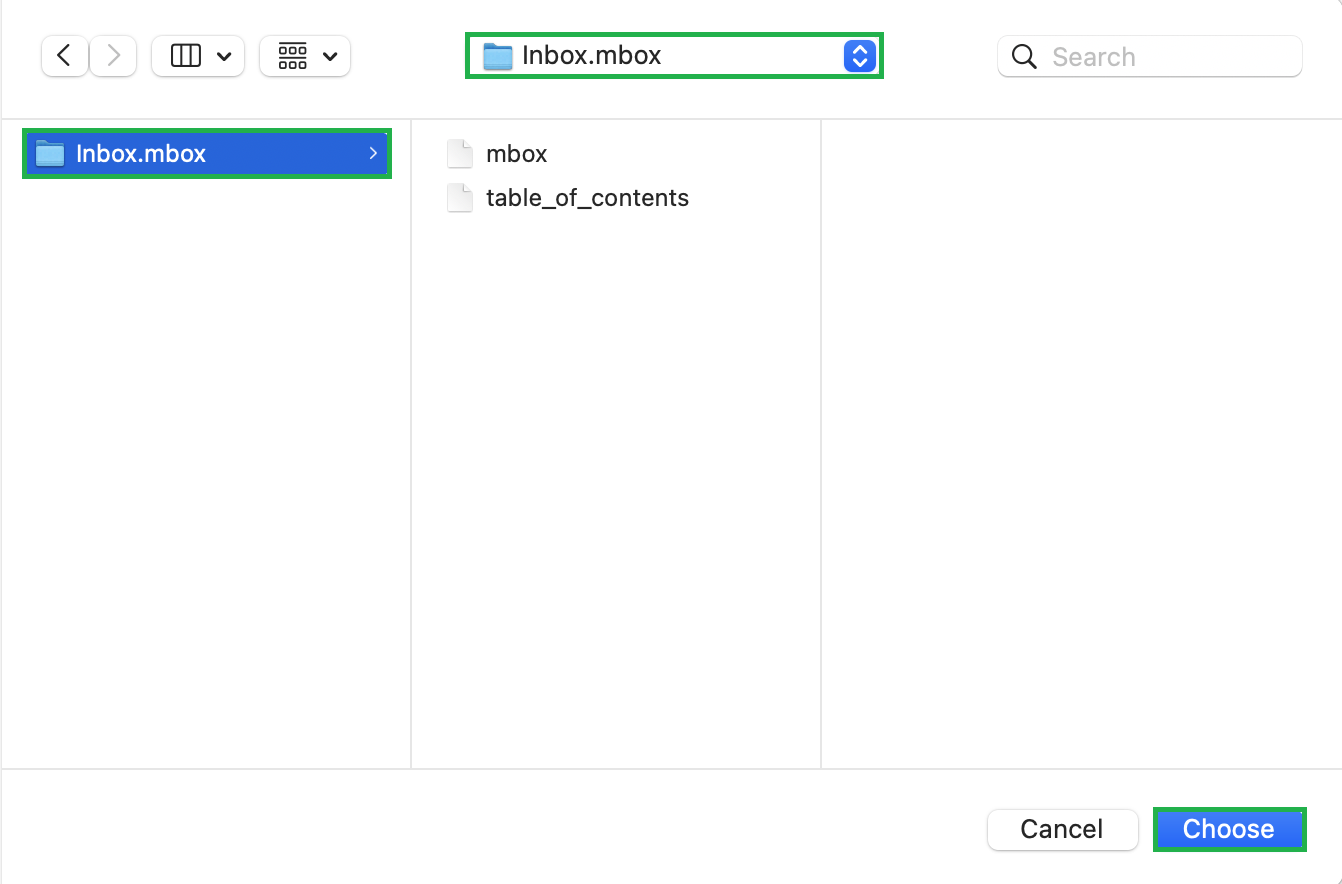 Macmail Import - Select Location