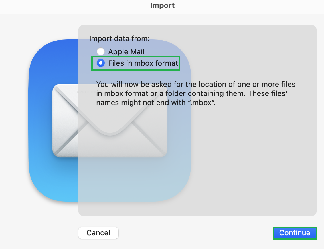 Macmail Import Mailbox - MBOX