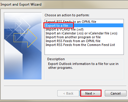 Outlook Export to a file