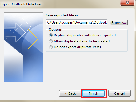 Outlook Finish Export