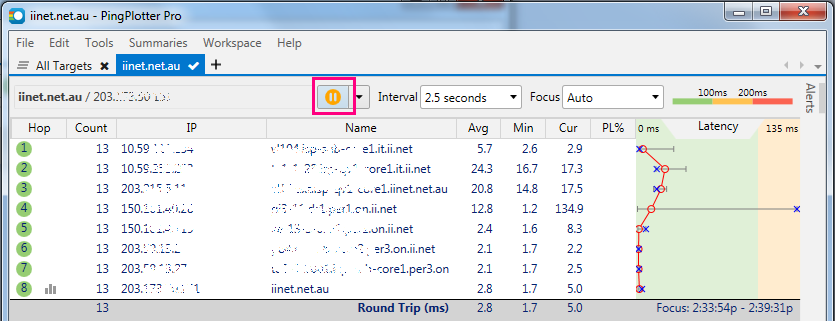 Windows PingPlotter ping test 3