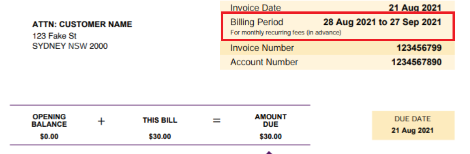 TPG invoice billing period