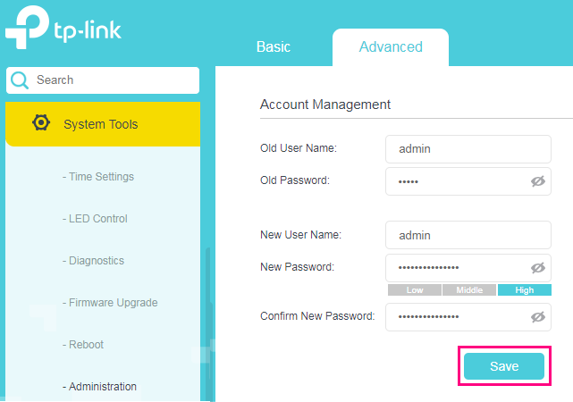 TP-Link VR1600v password update 2
