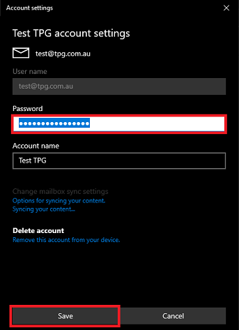 Windows 10 Mail Update Password