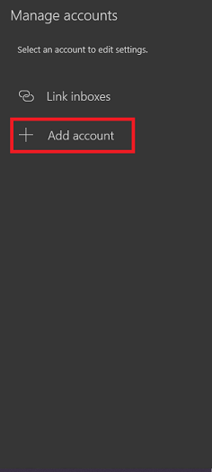Windiws 10 Mail Add Account