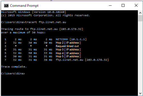 Trace Route results example